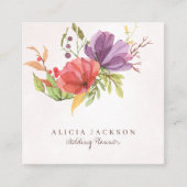 Floral plum en rode waterverf bruiloft planner vierkante visitekaartje (Voorkant)