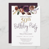 Floral Plum Gold Surprise 50e verjaardag Kaart (Voorkant / Achterkant)