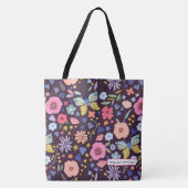 Floral & Plum Name Tote Bag (Voorkant)