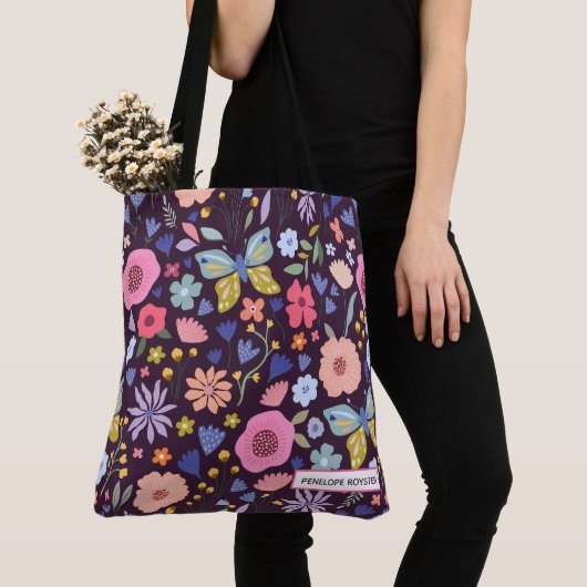Floral & Plum Name Tote Bag (Dichtbij)