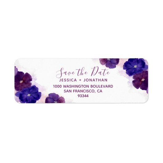 Floral Plum Paarse SAVE THE DATE Bruiloft Etiket (Voorkant)