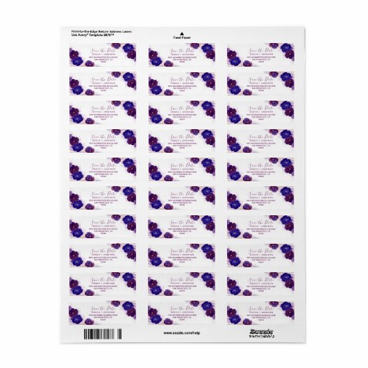 Floral Plum Paarse SAVE THE DATE Bruiloft Etiket (Full Sheet)
