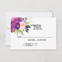 Floral Plum Waterverf Bruiloft RSVP Kaart