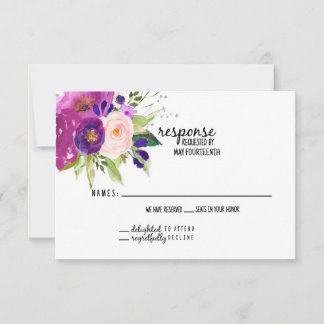 Floral Plum Waterverf Bruiloft RSVP Kaart