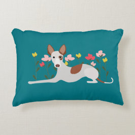 Floral Podenco Hond Blauwgroen Blauw Accent Kussen