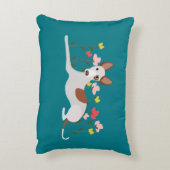 Floral Podenco Hond Blauwgroen Blauw Accent Kussen (Achterkant (Verticaal))