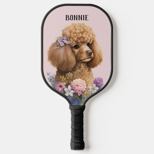 Floral Podle Dog Pink Cute Whimsical  Pickleball Paddle (Voorkant)