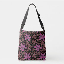 Floral Pods Brown & Fuchsia on Black Tas