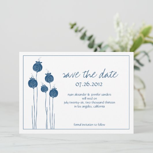 Floral Pods Navy Save the Date (Staand voorkant)