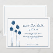 Floral Pods Navy Save the Date (Voorkant / Achterkant)