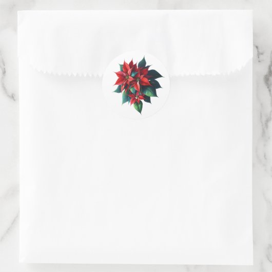 Floral Poinsettia Christmas – Festive Holiday Ronde Sticker (Tas)