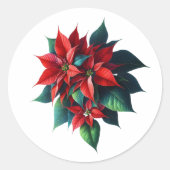 Floral Poinsettia Christmas – Festive Holiday Ronde Sticker (Voorkant)