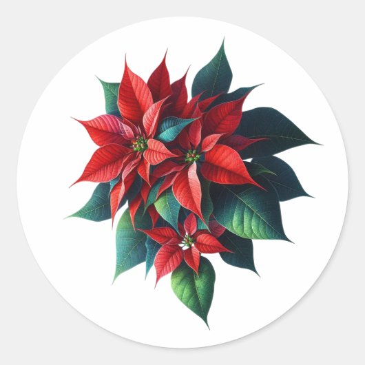 Floral Poinsettia Christmas – Festive Holiday Ronde Sticker (Voorkant)