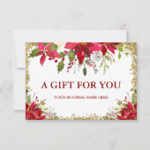 Floral Poinsettia Gold Glitter Gift Certificate Kaart (Voorkant)