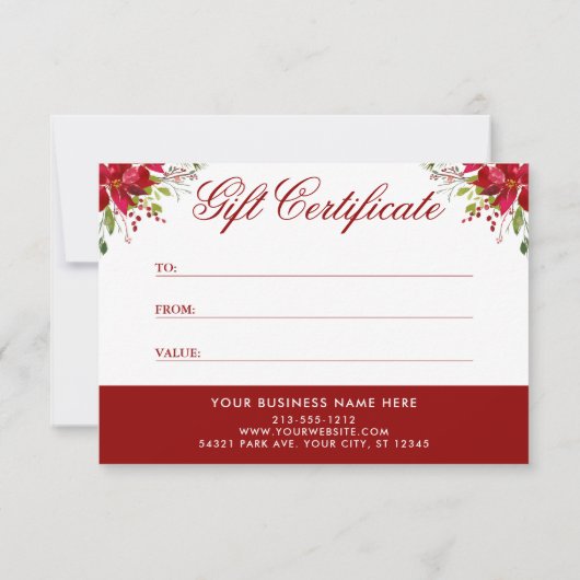 Floral Poinsettia Gold Glitter Gift Certificate Kaart (Achterkant)