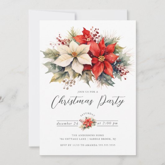 Floral Poinsettia Kerstfeest Kaart (Voorkant)