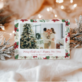 Floral Poinsettia Kerstfoto Briefkaart