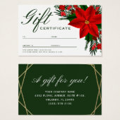 Floral Poinsettia Pine Greenery Gift Certificate Visitekaartje (Voorkant /achterkant)