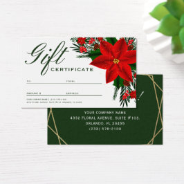 Floral Poinsettia Pine Greenery Gift Certificate Visitekaartje