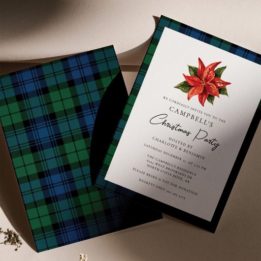 Floral Poinsettia Plaid Kerstmis Campbell Tartan Kaart