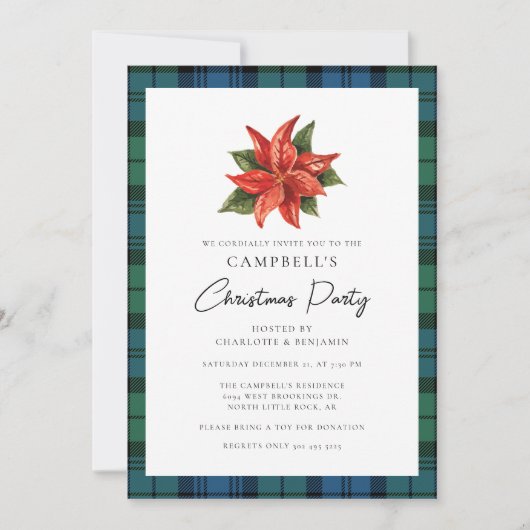 Floral Poinsettia Plaid Kerstmis Campbell Tartan Kaart (Voorkant)
