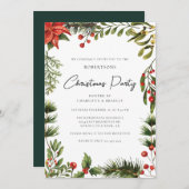 Floral Poinsettia Script groen kerstfeest Kaart (Voorkant / Achterkant)