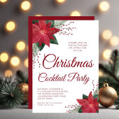 Floral Poinsettia Script-kerstcocktail Kaart
