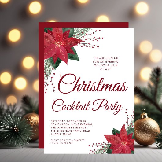 Floral Poinsettia Script-kerstcocktail Kaart
