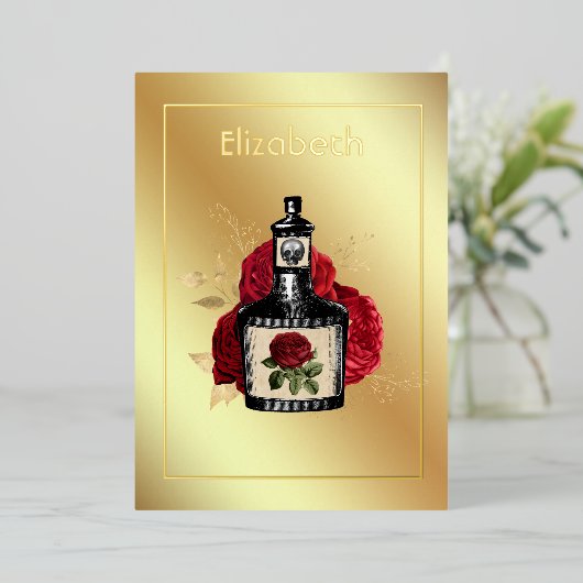 Floral Poison Lotion Halloween Gothic Folie Invita Folie Uitnodiging (Staand Voorkant)