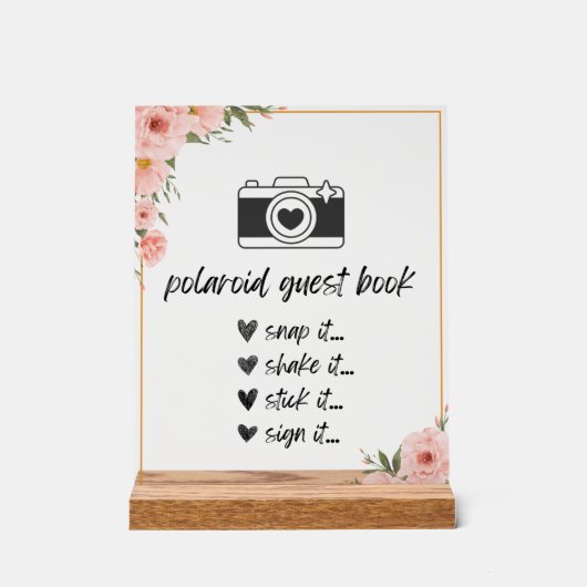 Floral Polaroid Guest Book Sign Acryl Bord (Voorkant)