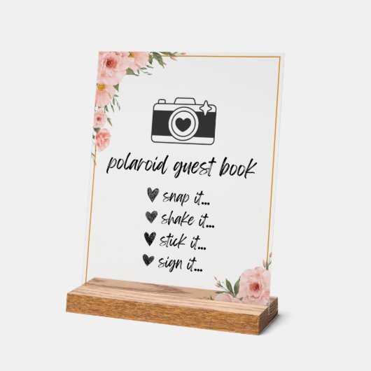 Floral Polaroid Guest Book Sign Acryl Bord (Hoek)