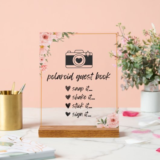 Floral Polaroid Guest Book Sign Acryl Bord (Huwelijk)