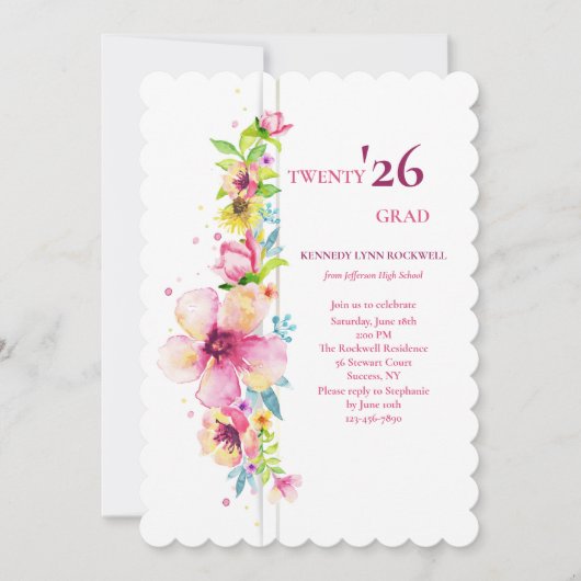 Floral Pole Graduation Invitation Kaart (Voorkant)