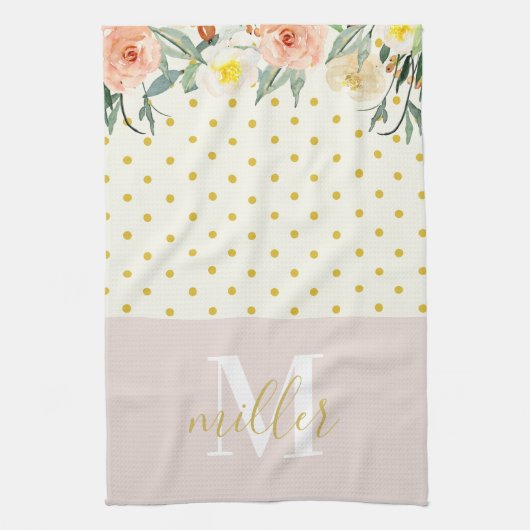 Floral Polka Dots Familienaam Kitchen Handhanddoek Theedoek (Verticaal)