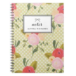 Floral Polka Dots Pattern Gepersonaliseerd Notitie Notitieboek