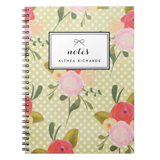 Floral Polka Dots Pattern Gepersonaliseerd Notitie Notitieboek (Voorkant)