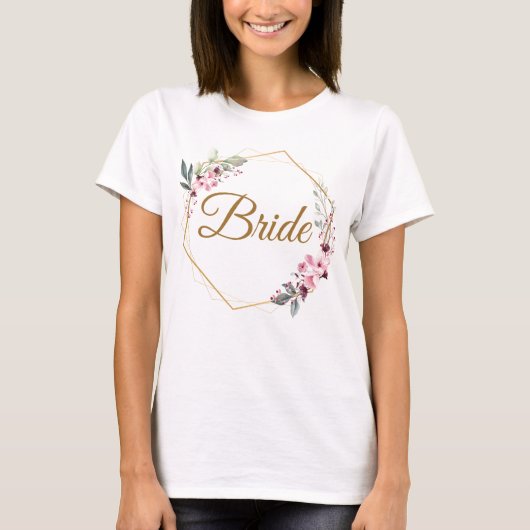 Floral Polygon Bruid Blad Esthetisch Goud & Roze T-shirt (Voorkant)