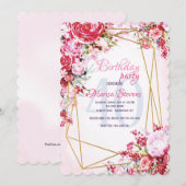 Floral Polygon Verjaardag Uitnodiging (Voorkant / Achterkant)