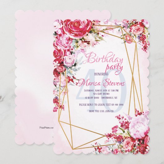 Floral Polygon Verjaardag Uitnodiging (Voorkant / Achterkant)