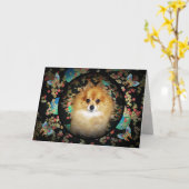 Floral Pomeranian Birthday Kaart (Gele Bloem)