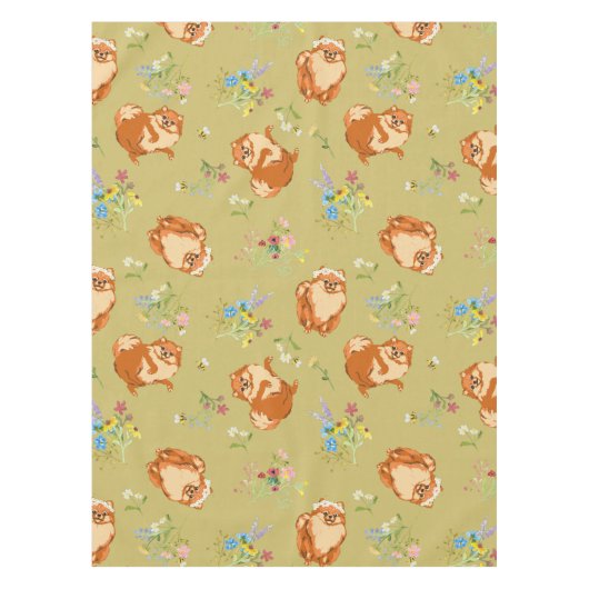 Floral Pomeranian Dog Pattern Tablecloth Tafelkleed (Voorkant)