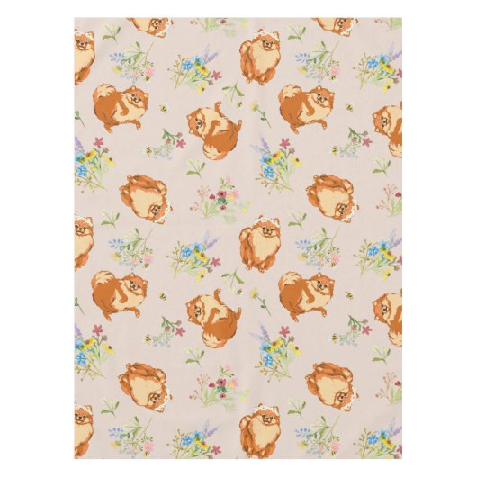 Floral Pomeranian Dog Pink Pattern Tablecloth Tafelkleed (Voorkant)