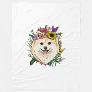 Floral Pomeranian Natuur Spring Hondenliefhebbers Fleece Deken