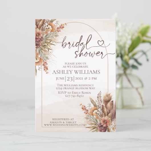 floral Pompas grass boho vrijgezellenfeest Kaart (Staand voorkant)