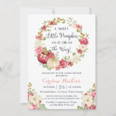 Floral pompoen krans blush glitter Baby shower Kaart (Voorkant)