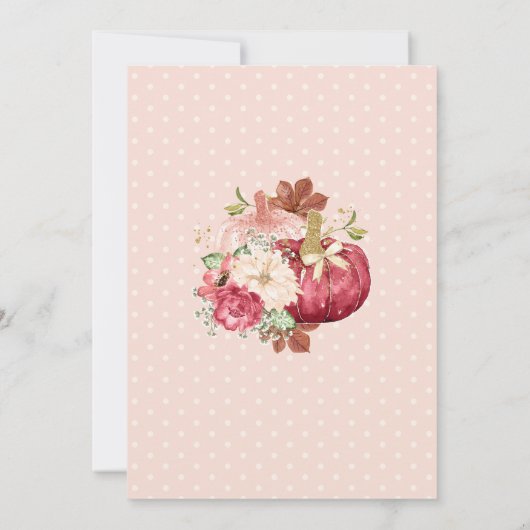 Floral pompoen krans blush glitter Baby shower Kaart (Achterkant)