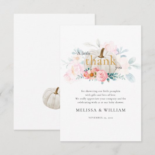 Floral pompoen meisje Baby shower Herfst Bedankkaart (Voorkant / Achterkant)