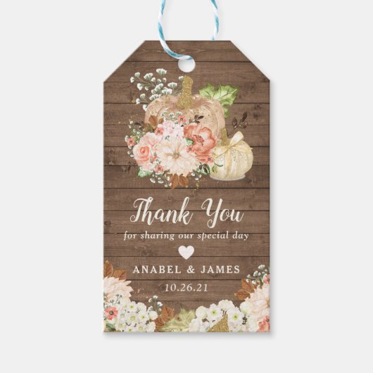 Floral pompoen rustiek hout Herfst Baby shower Cadeaulabel (Voorkant)