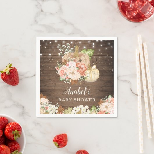 Floral pompoen rustiek hout Herfst Baby shower Servet (Insitu)