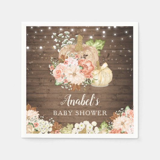 Floral pompoen rustiek hout Herfst Baby shower Servet (Voorkant)